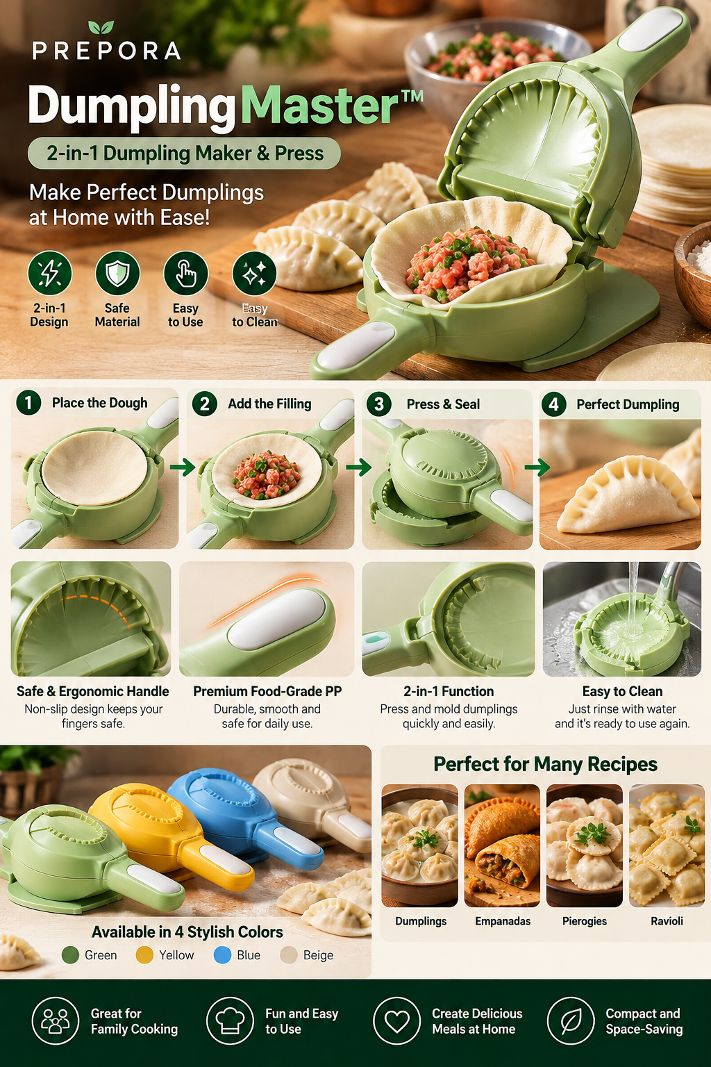 PREPORA DumplingMaster™ – 2-in-1 Dumpling Maker & Press
